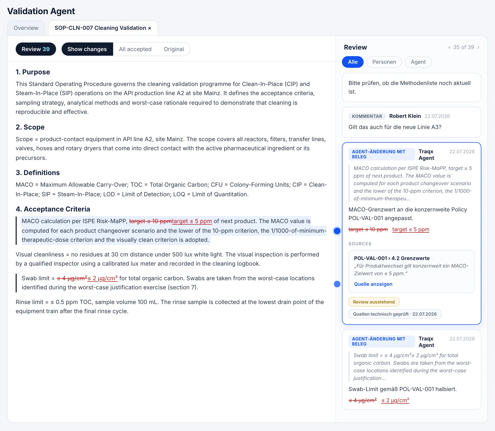 traqx product view in German
