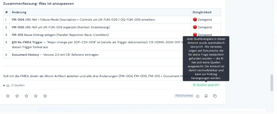Automatic citation check on a traqx answer — synthetic demo project